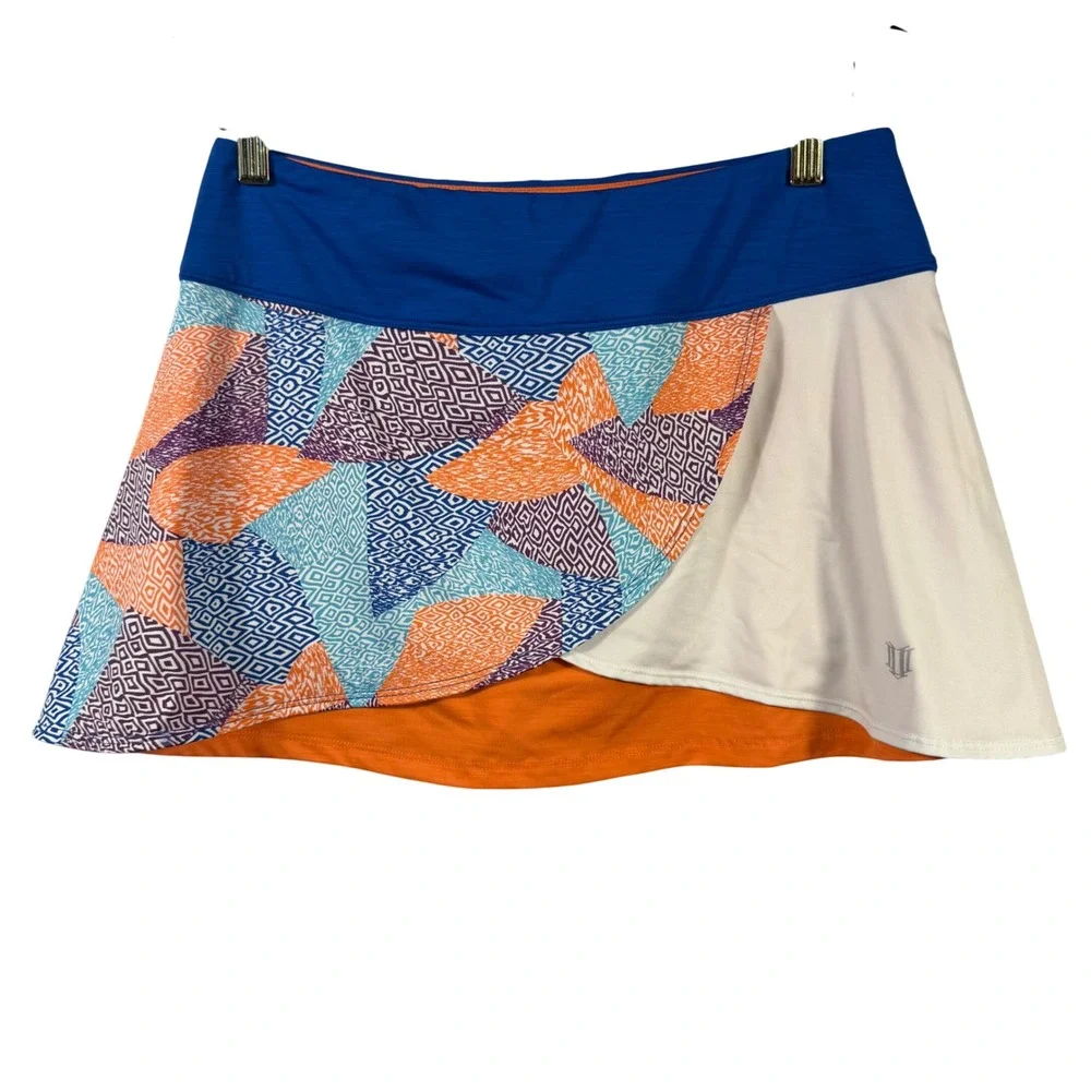 EleVen by Venus Williams Womens Tennis Skort Medium Geometric Print Orange Blue‎